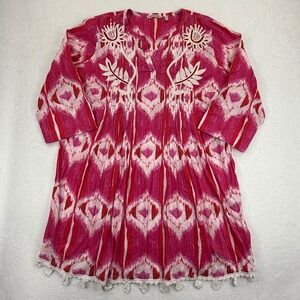 Soft Surroundings 2X Pink Embroidered Cotton Blend Dress Tunic Boho
